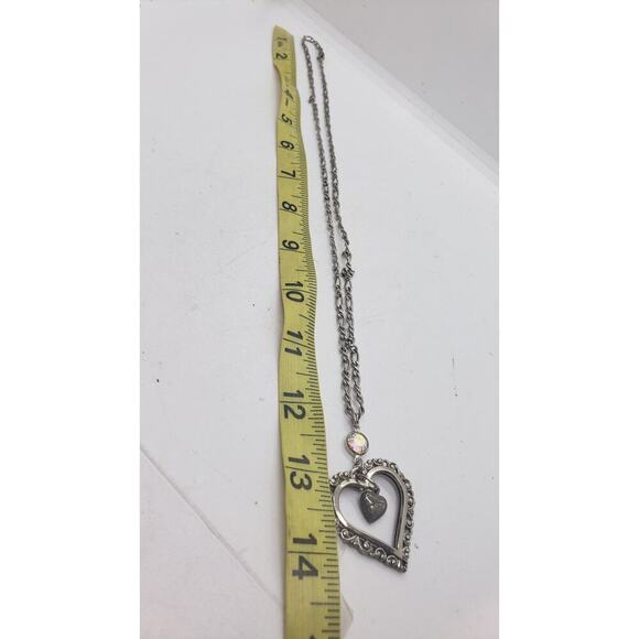 Vintage Puffy Heart Necklace Silver Filigree Ornate Openwork Swarovski Crystal - Picture 6 of 9